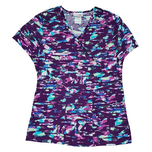 Purple Women's Abstract Pattern V-Neck Scrub Top Size X-Small NEW - Picture 1 of 3